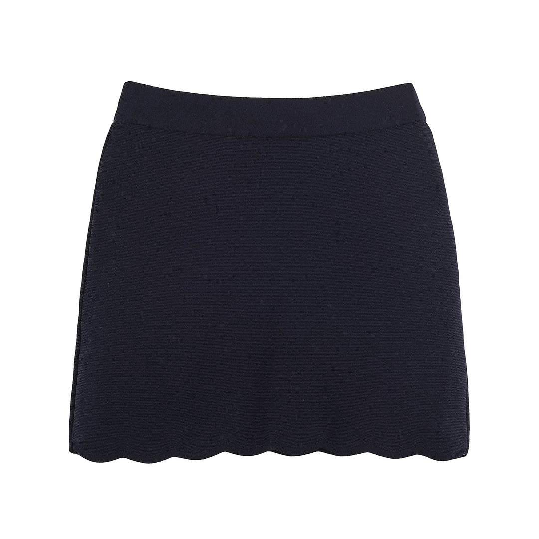 Women's Stretch Knit Skirt with High Waist and Wavy Hem Mune Fashion