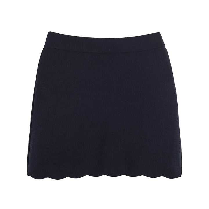 Women's Stretch Knit Skirt with High Waist and Wavy Hem Mune Fashion