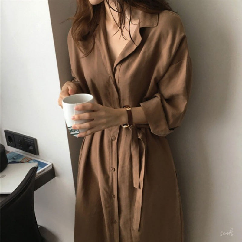 Women's Shirt Dress with Tie Belt and Casual Three-Quarter Sleeves Mune Fashion