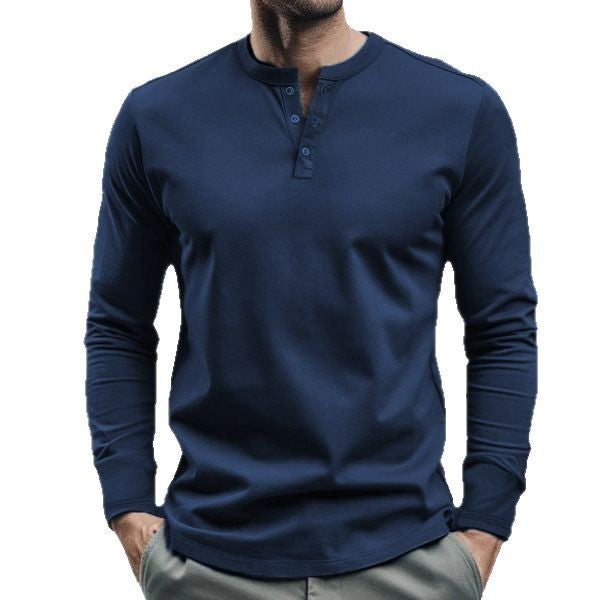 Men's long-sleeve Henley longsleeve with standing collar, 3-button placket, and elastic cotton stretch Mune Fashion