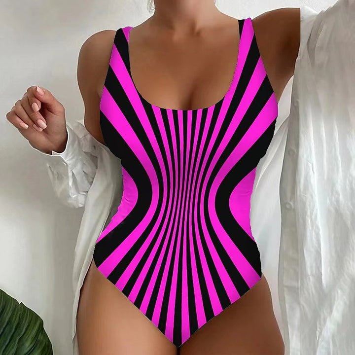 Women's One-Piece Swimsuit with Optical Stripes Mune Fashion