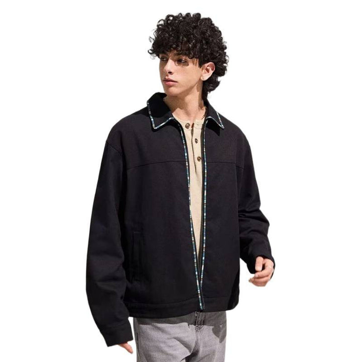 Men's Lightweight Blouson Jacket with Contrasting Trim Band Mune Fashion