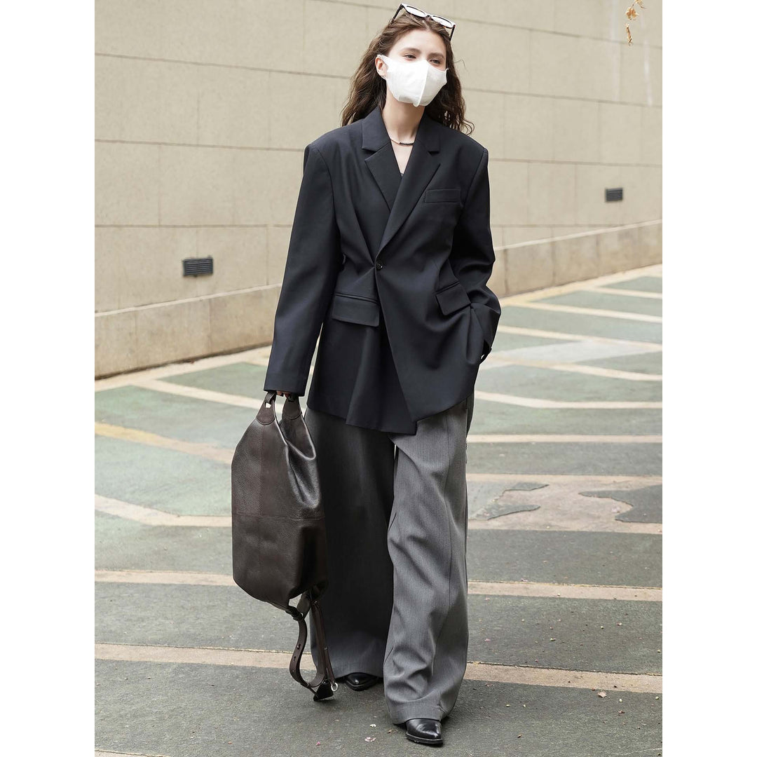 Women's Boxy Blazer with Extended Back and Concealed Single-Button Front Mune Fashion
