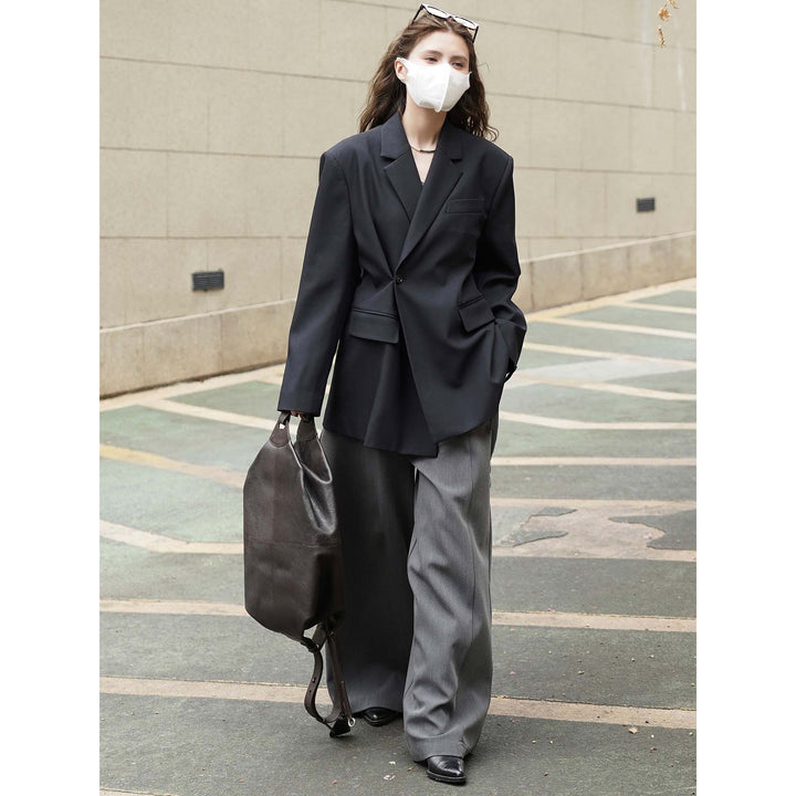 Women's Boxy Blazer with Extended Back and Concealed Single-Button Front Mune Fashion