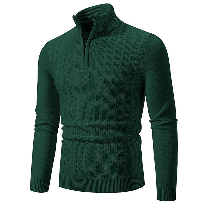 Men's cable knit pullover with stand-up collar and half zip Mune Fashion