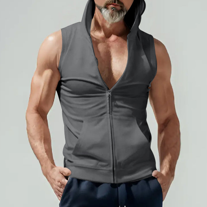 Men's slim sleeveless hoodie vest with full zip and kangaroo pocket Mune Fashion