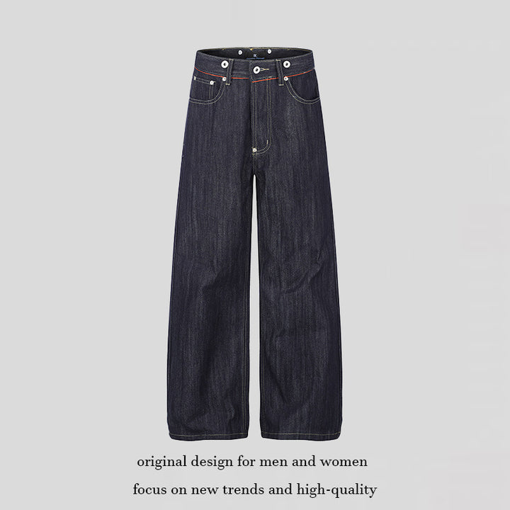 Women High-Cut Wide Denim Palazzo Jeans with Five-Pocket Cut Mune Fashion