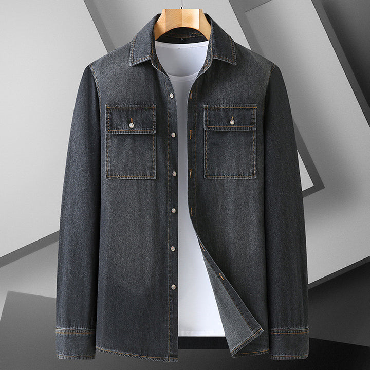 Men's denim shirt made of cotton denim with a Kent collar and patch chest pockets Mune Fashion