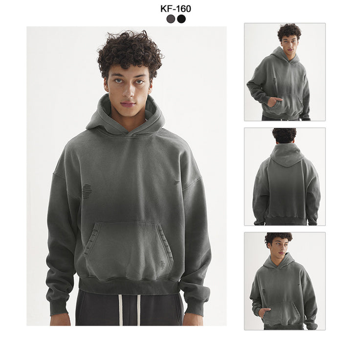 Men's Oversize Hooded Sweatshirt with Washed-Out Vintage Effect and Destroyed Details Mune Fashion