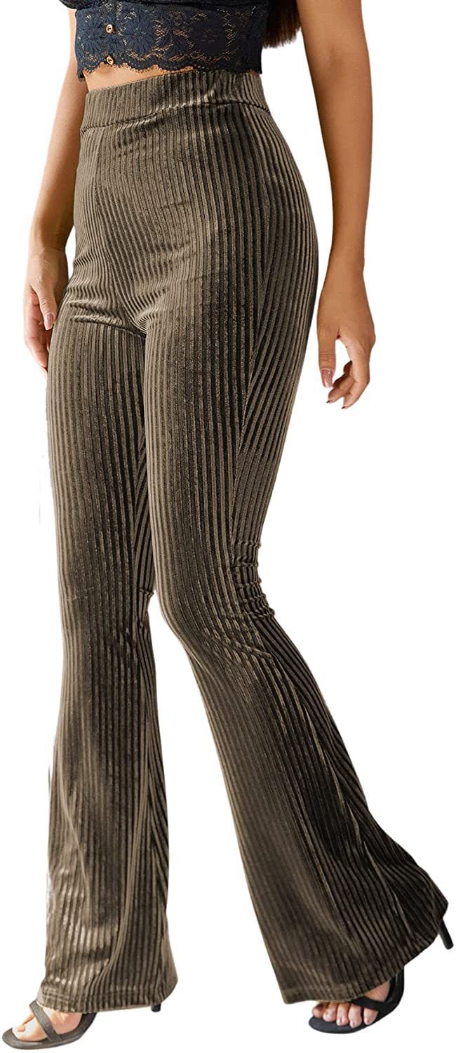 Women's high-waisted ribbed velvet flare trousers with wide flare and elastic waistband Mune Fashion