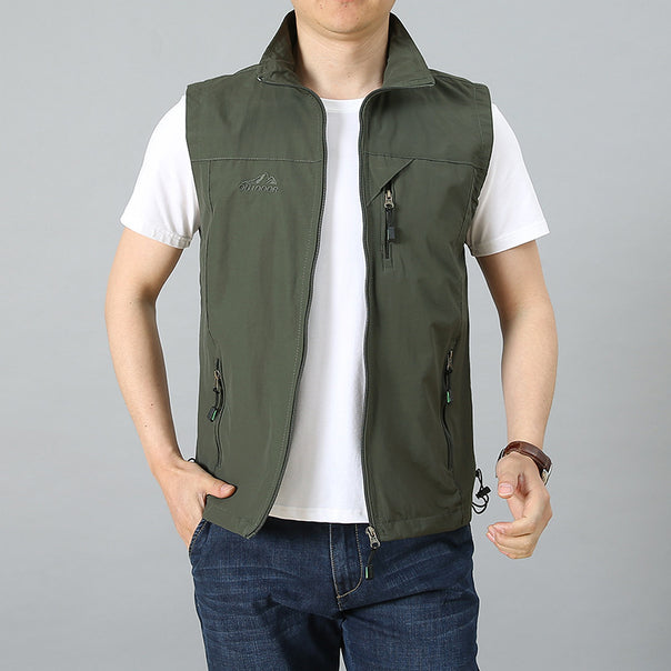 Men's lightweight technical utility vest with zippered chest pocket and wind-resistant shell Mune Fashion