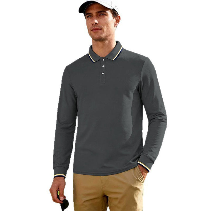 Men's Long-Sleeved Performance Golf Polo Shirt with Contrast Collar Mune Fashion