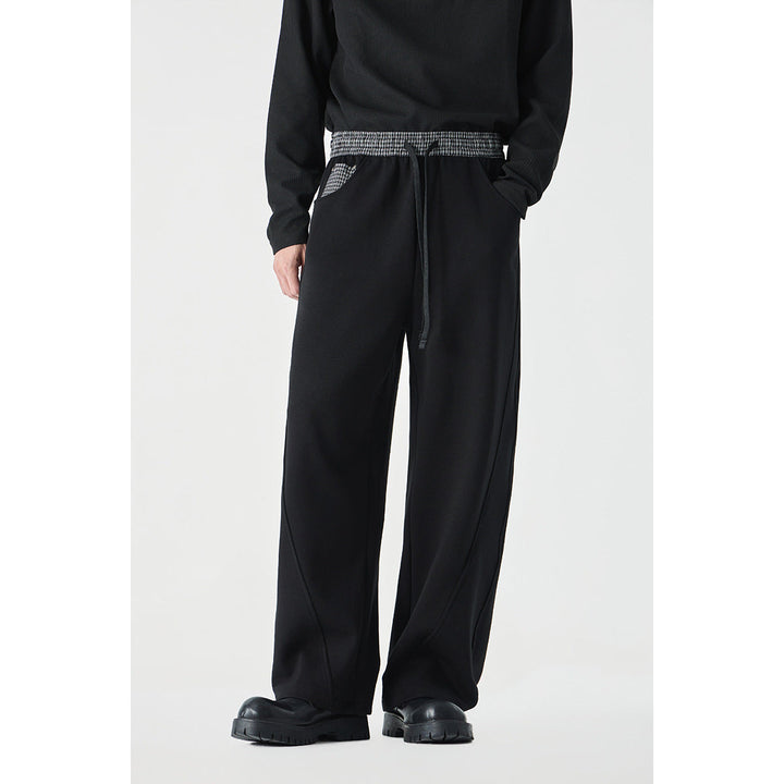 Women's Cropped Relaxed Jogging Pants with Elastic Drawstring, Check Detail and Decorative Seams
