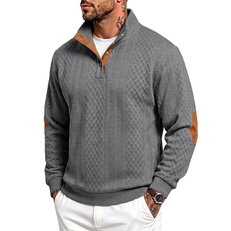 Men's fine structured troyer pullover with collar trim and elbow patches Mune Fashion