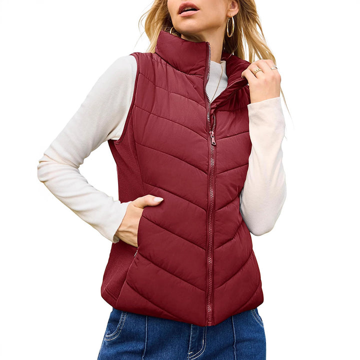Women padded waistcoat with high stand-up collar Mune Fashion