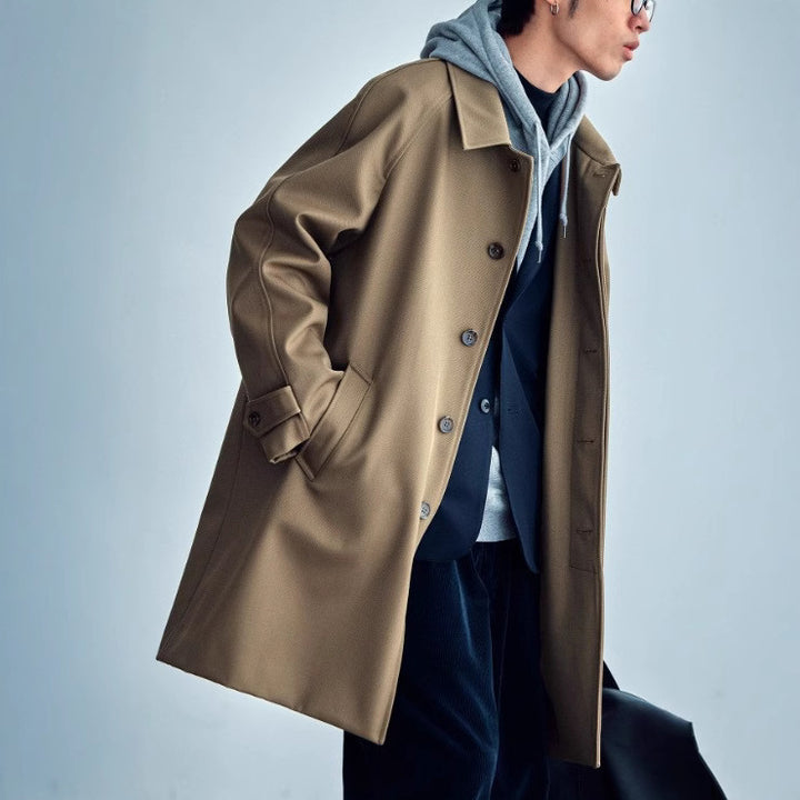 Men's Technical Wool Blend Coat with Straight Cut and Button Closure Mune Fashion