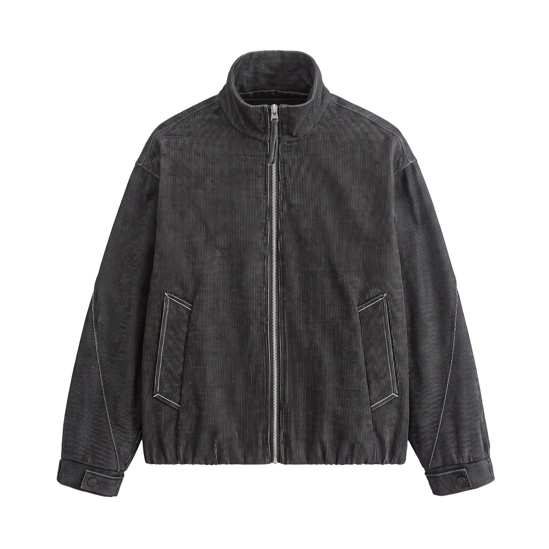 Unisex Short Cord Boxy Blouson with Stand Collar, Continuous Zipper and Elastic Hem Mune Fashion
