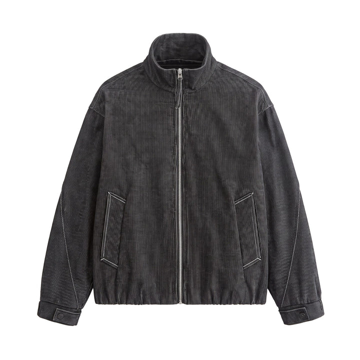 Unisex Short Cord Boxy Blouson with Stand Collar, Continuous Zipper and Elastic Hem Mune Fashion