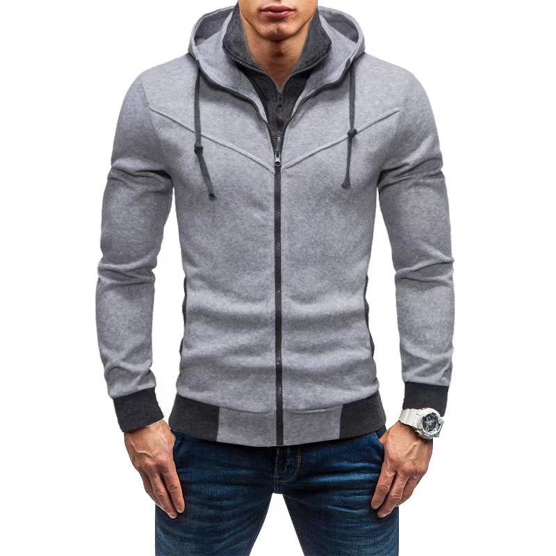 Men's Slim-Fit Hoodie Jacket with Concealed Zipper Double Collar and Contrasting Cuffs Mune Fashion