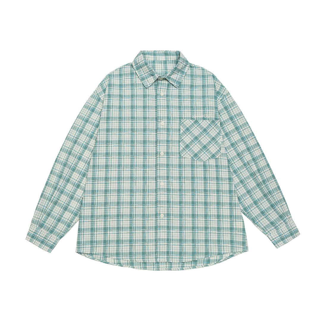 Unisex Oversize Shirt Jacket in checkered cotton look with rounded hem and breast pocket Mune Fashion