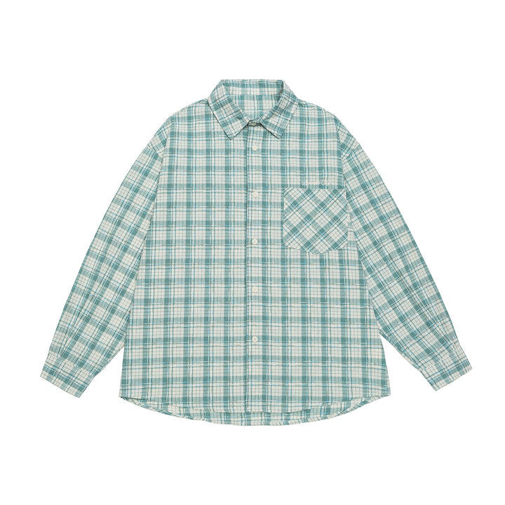 Unisex Oversize Shirt Jacket in checkered cotton look with rounded hem and breast pocket Mune Fashion