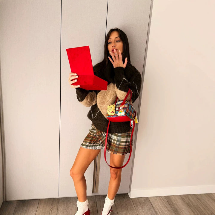 Women Checkered Wrap Mini Skirt with Fringes and High Waist Mune Fashion
