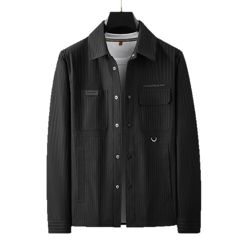 Men's utility transitional jacket in overshirt style with patch pockets and pinstripe texture Mune Fashion