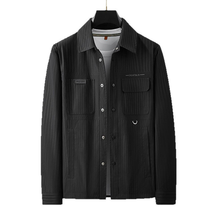Men's utility transitional jacket in overshirt style with patch pockets and pinstripe texture Mune Fashion