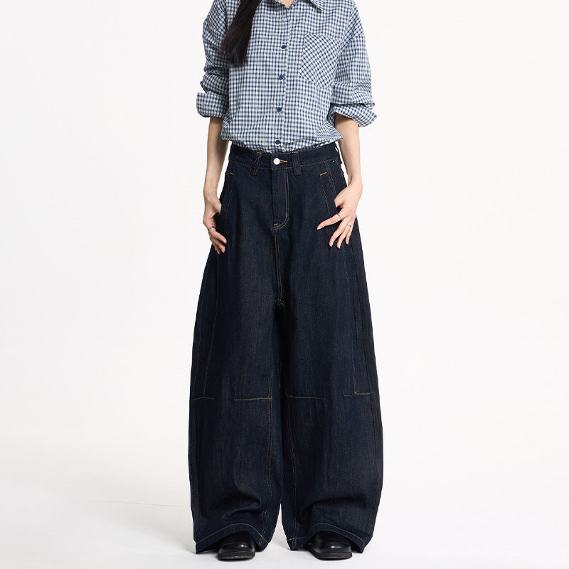 Women Extra Wide High-Waist Denim Pants with Floor-Length Wide Leg Mune Fashion