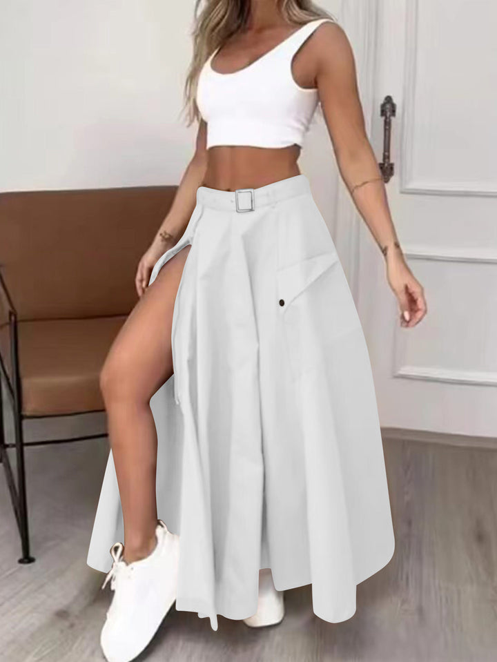 Women's maxi skirt with high slit, cargo pockets and waist belt Mune Fashion