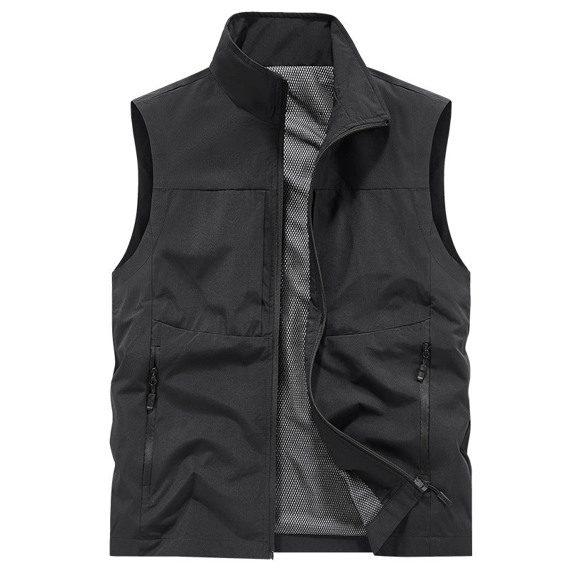 Men's Lightweight Softshell Outdoor Vest with Mesh Lining, Zipper Pockets and Stand Collar Mune Fashion