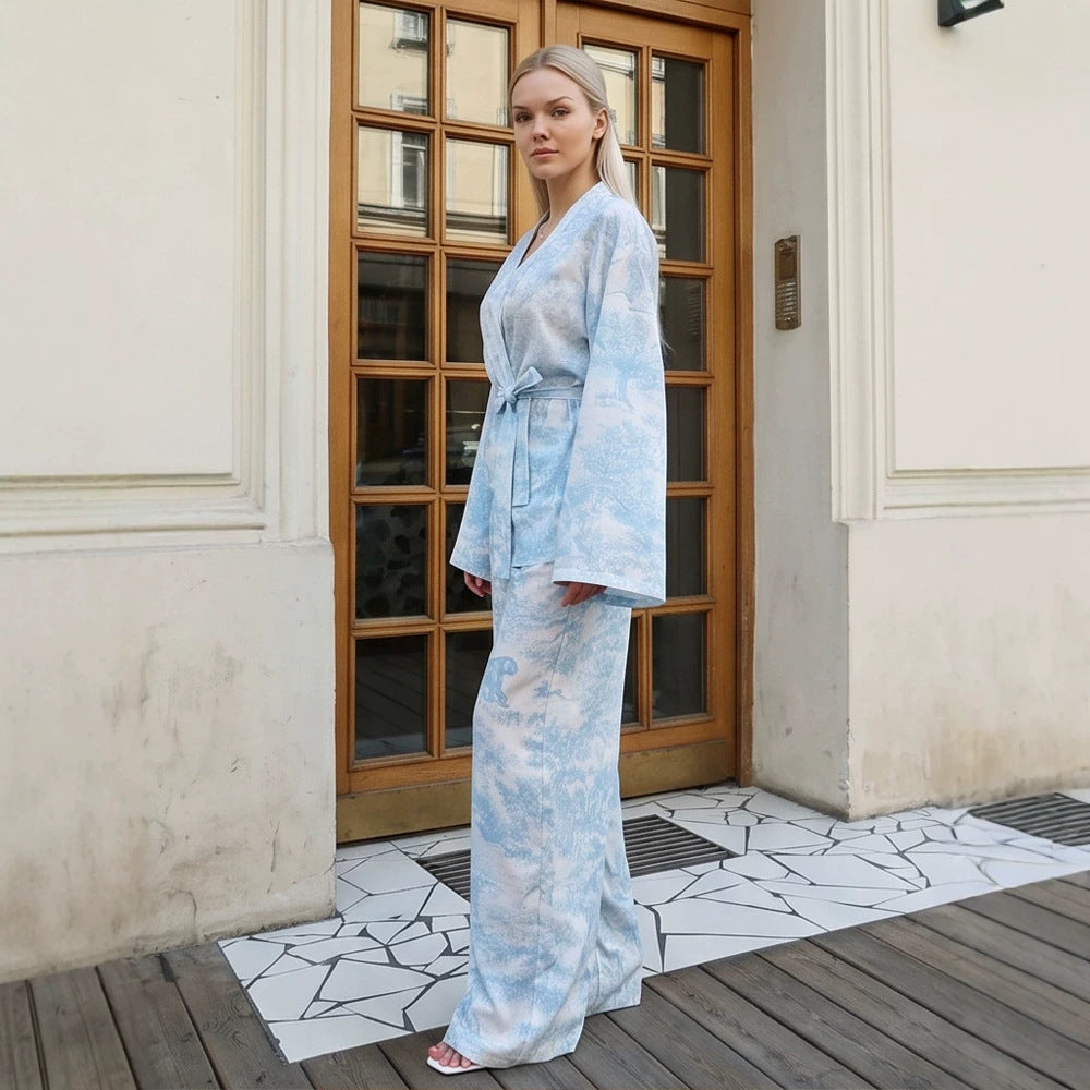 Women's Two-Piece Wrap Set in Kimono Style with Wide Leg Mune Fashion