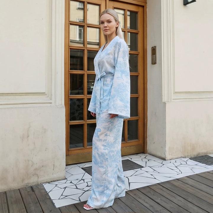 Women's Two-Piece Wrap Set in Kimono Style with Wide Leg Mune Fashion