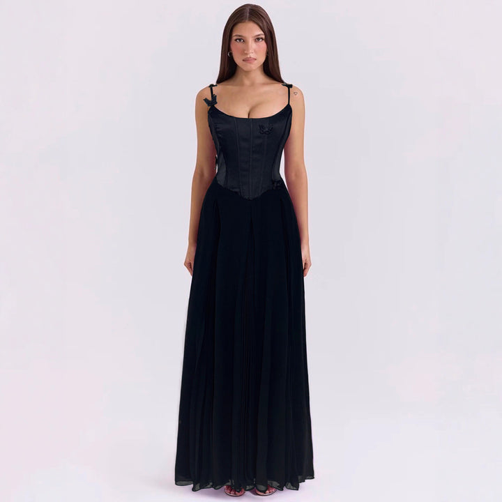 Women's bodycon corset maxi dress with butterfly straps and pleated chiffon skirt Mune Fashion