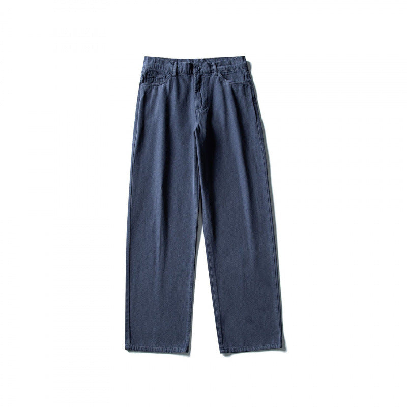 Men Straight Cut Comfort Canvas Pants with High Waist Mune Fashion