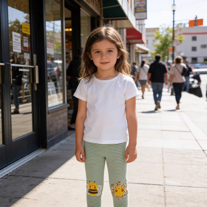 Girl leggings with cheerful bee and flower motif Mune Fashion