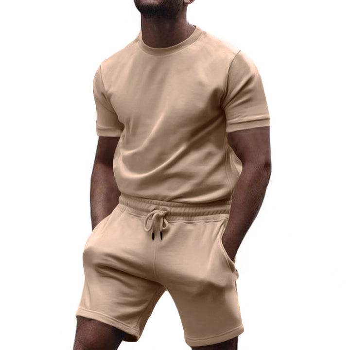 Men's minimalist jersey ensemble with comfortable round neck shirt and elastic drawstring shorts Mune Fashion
