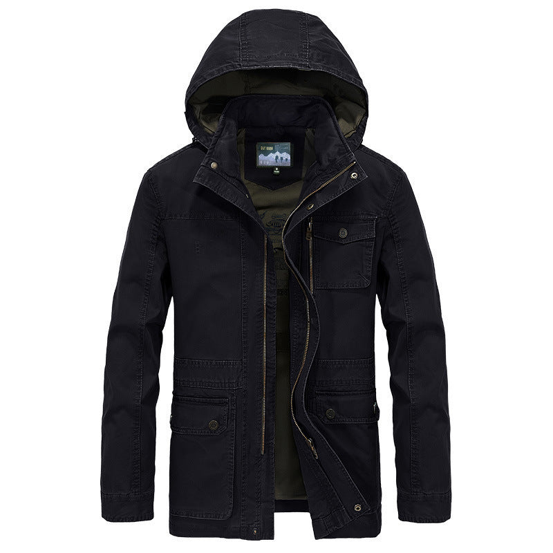 Men's field jacket in utility style with hood canvas outer material and multiple pockets Mune Fashion