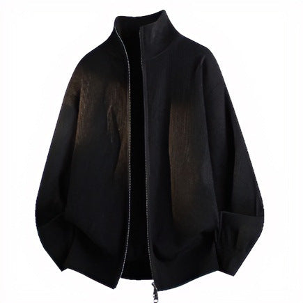 Unisex Loose Knit Blouson with Balloon Sleeves, Waffle Rib Structure and Two-Way Zipper Mune Fashion