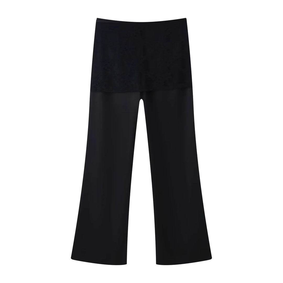 Women's wrap palazzo pants with integrated skirt layer, high waist and wide leg Mune Fashion