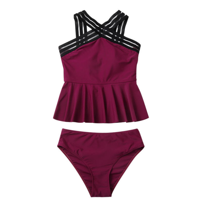 Women's tankini set with fashionable pleated skirt Mune Fashion