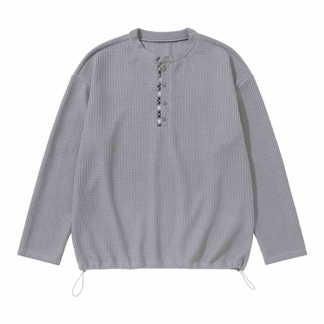 Unisex Waffle Knit Henley Pullover with Drawstring Hem Mune Fashion