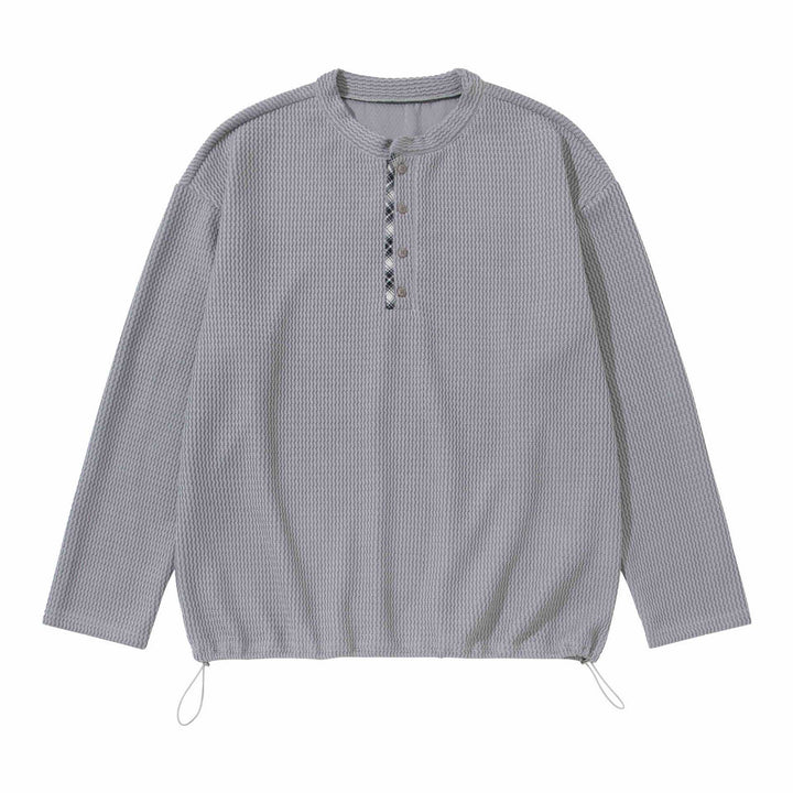 Unisex Waffle Knit Henley Pullover with Drawstring Hem Mune Fashion