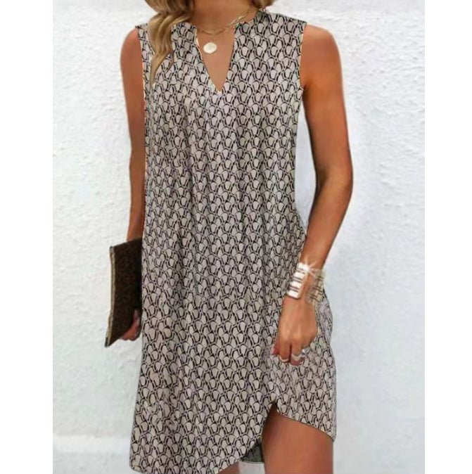 Women's casual swing summer dress with notch neckline, side pockets, and asymmetrical hem Mune Fashion