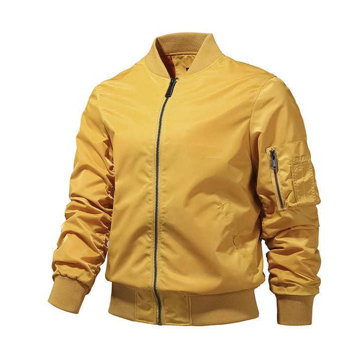 Men's Windproof Nylon Bomber Jacket with Zipper Arm Pocket and Ribbed Cuffs Mune Fashion
