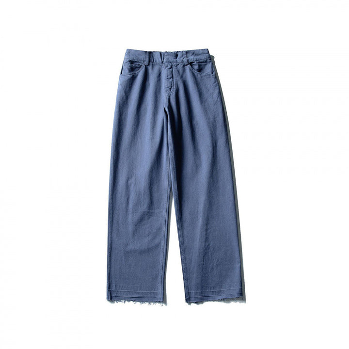Ladies Wide High-Waist Jeans with Straight Leg and Raw Hem Mune Fashion