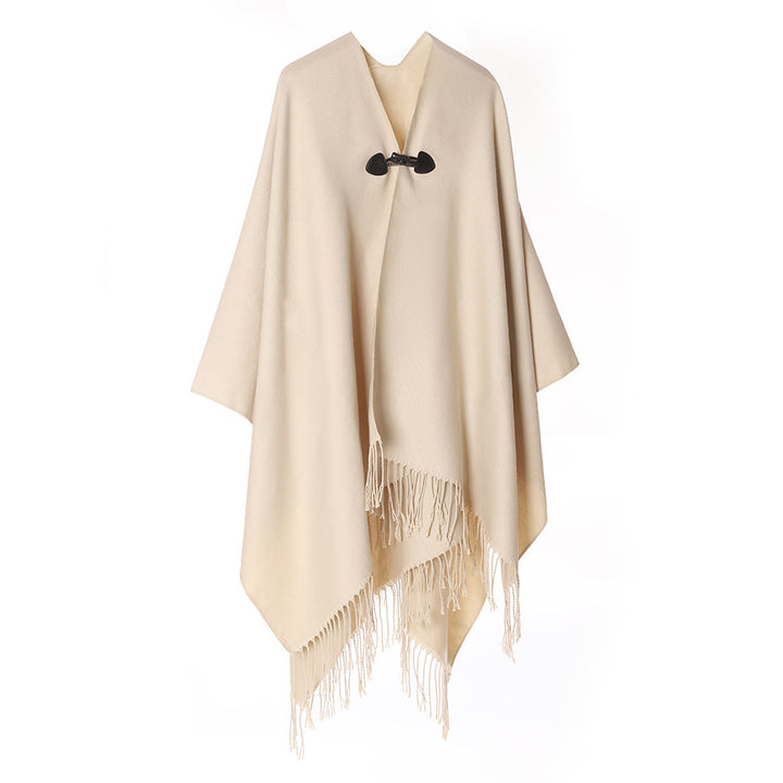 Women's Kastiger Cape Wrap with Fringes and Toggle Closure Mune Fashion