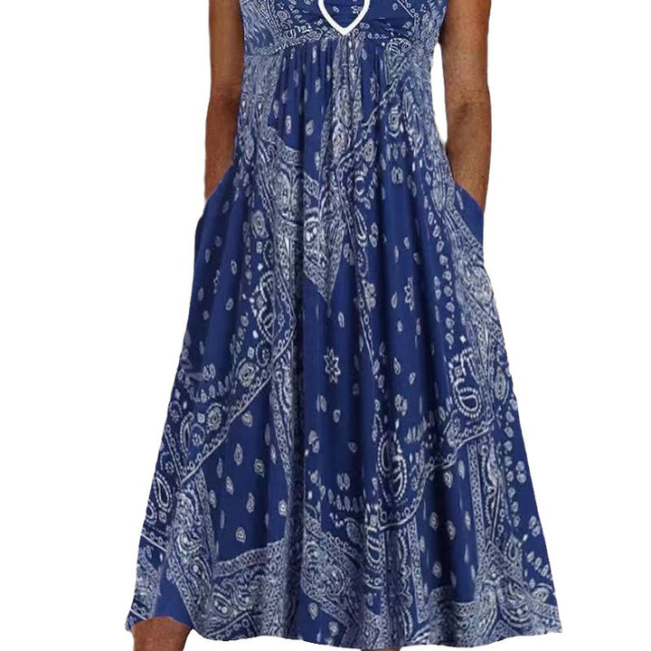 Women's Boho Midi Dress with Paisley Print, Empire Cut and Side Pockets Mune Fashion