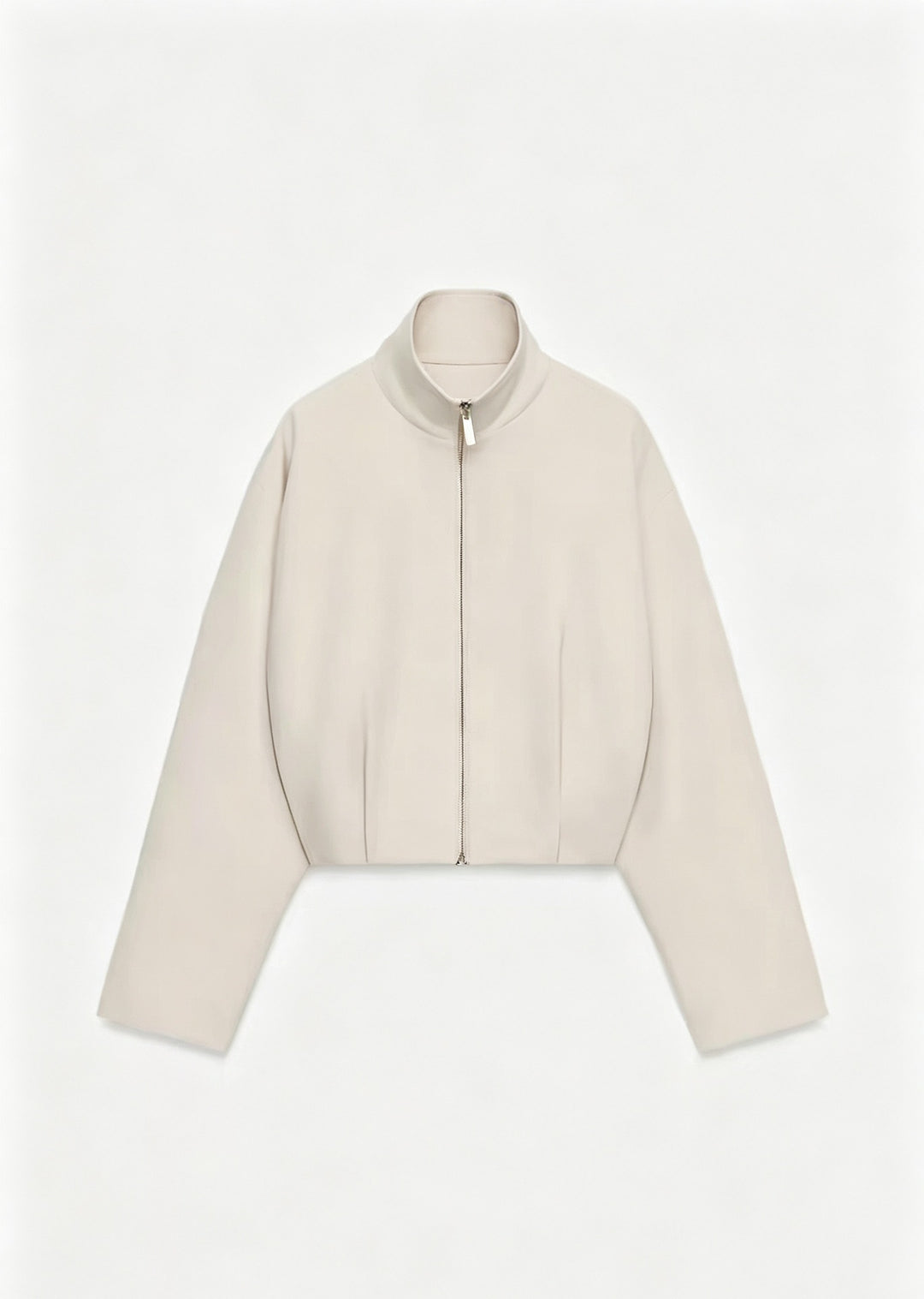 Women Short Boxy Jacket with Stand-up Collar and Visible Metal Zipper Mune Fashion