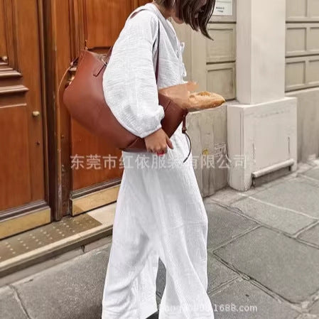 Women's Lightweight Crinkle Two-Piece with Tied Top and Wide Palazzo Pants Cut Mune Fashion